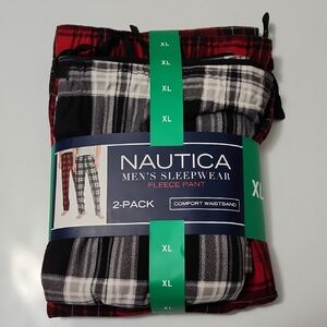 Nautica Men's Sleepwear Fleece Pants 2-Pack - Red and Black Plaid